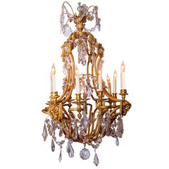 French Louis XV Style Gilt Bronze and Crystal Cage Form Chandelier