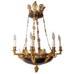 French Empire Style Hand-Hammered Bronze, Eight-Light Chandelier