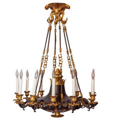 Regency Style Patinated and Gilt Bronze 12 Light Chandelier