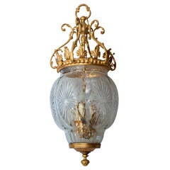 French Gilt Bronze and Cut Glass Hall Lantern Chandelier French Gilt Bronze and Cut Glass Hall Lantern Chandelier