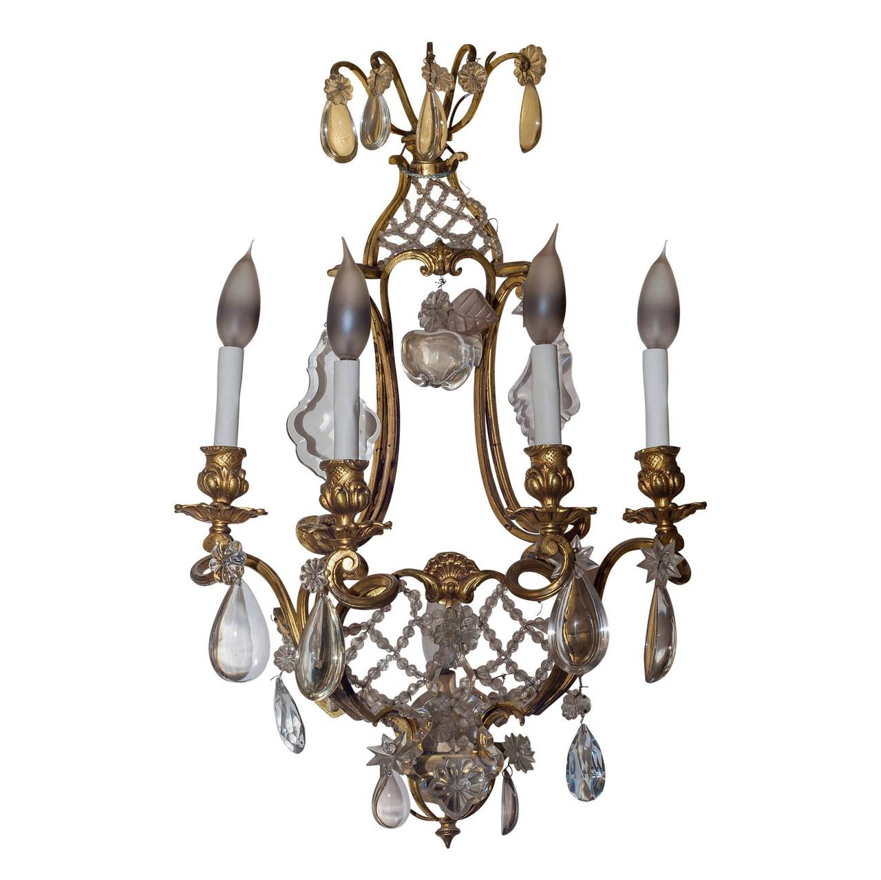 Pair of Bronze and Crystal Four-Arm Basket form Wall Light Sconces
Stock Number: L280