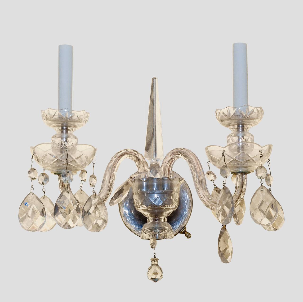 Set of Four Etched Crystal Glass Two-Arm Wall Light Sconces For Sale at 1stdibs