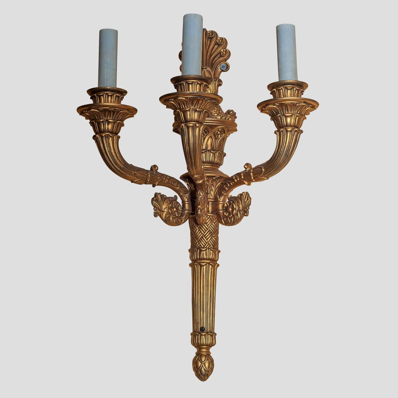Pair of Louis XVI Style Gilt Bronze Three-Light Wall Light Sconces
Stock Number: L284