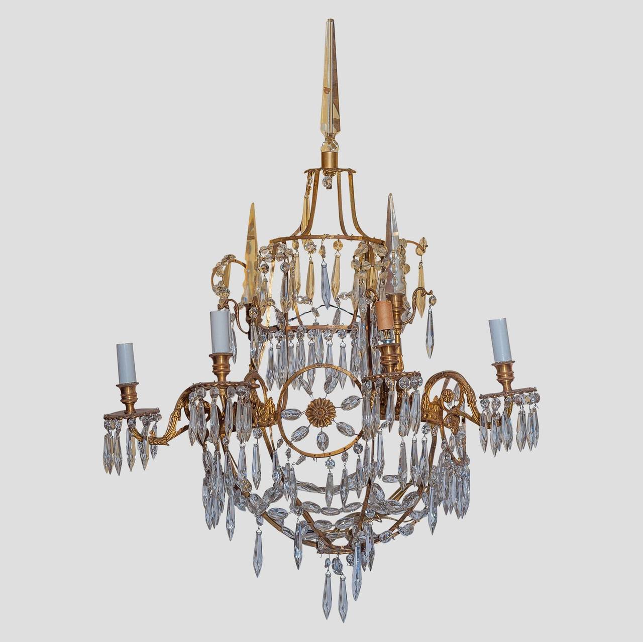Pair of Russian or Baltic Crystal and Bronze Neoclassical Wall Light Sconces
Stock Number: L286