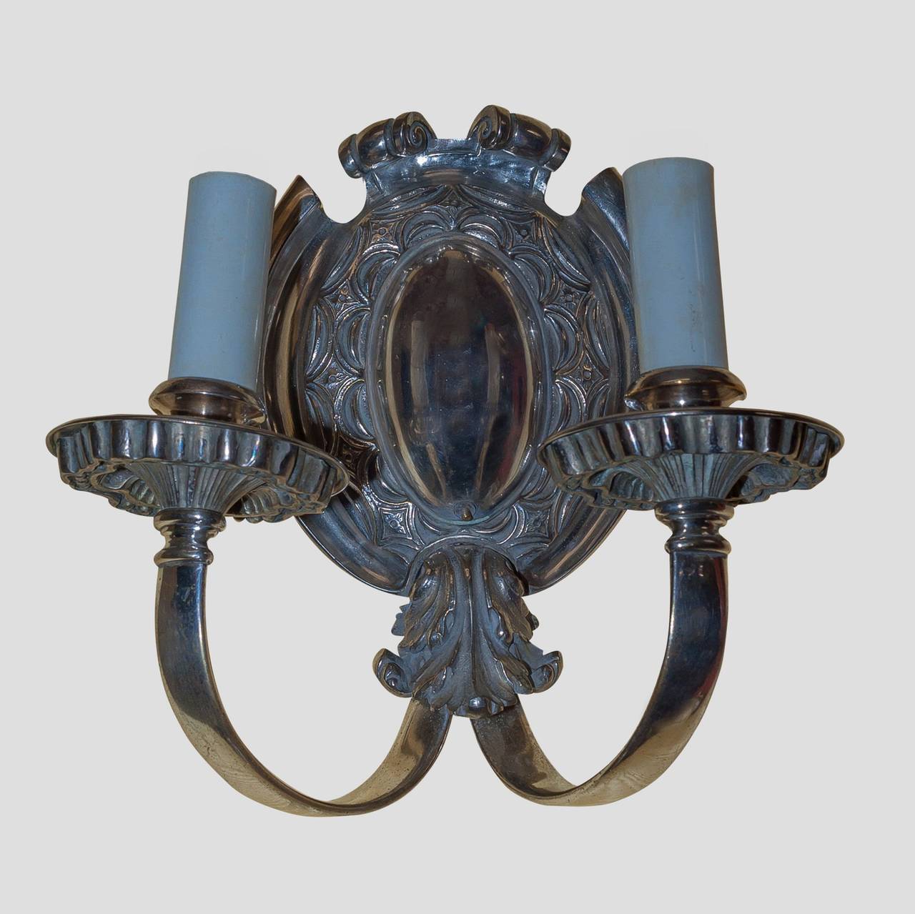 Pair of TwoLight Silver Plated Wall Light Sconces For Sale at 1stDibs