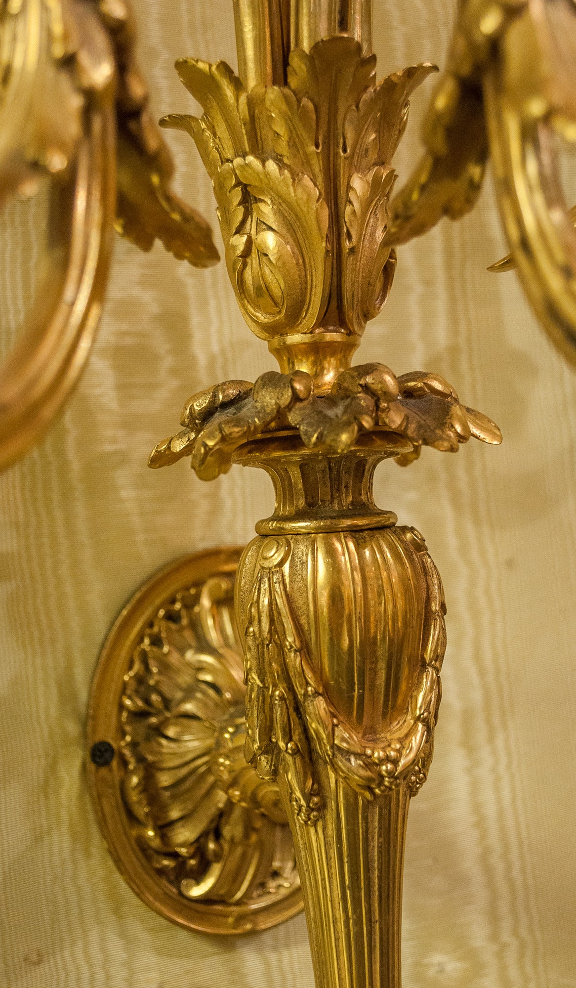 Exquisite Set of Four Gilt Bronze Three-Arm Louis XVI Style Wall Lights 2