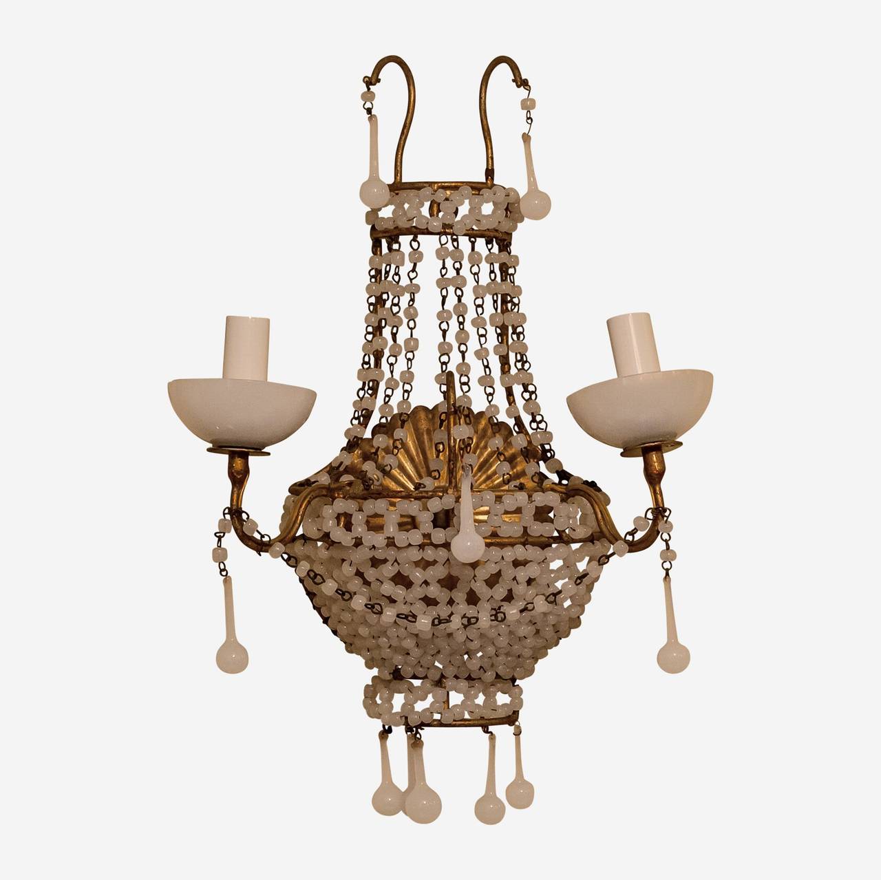Pair of Venetian Beaded Opaline Two-Arm Wall Lights Sconces