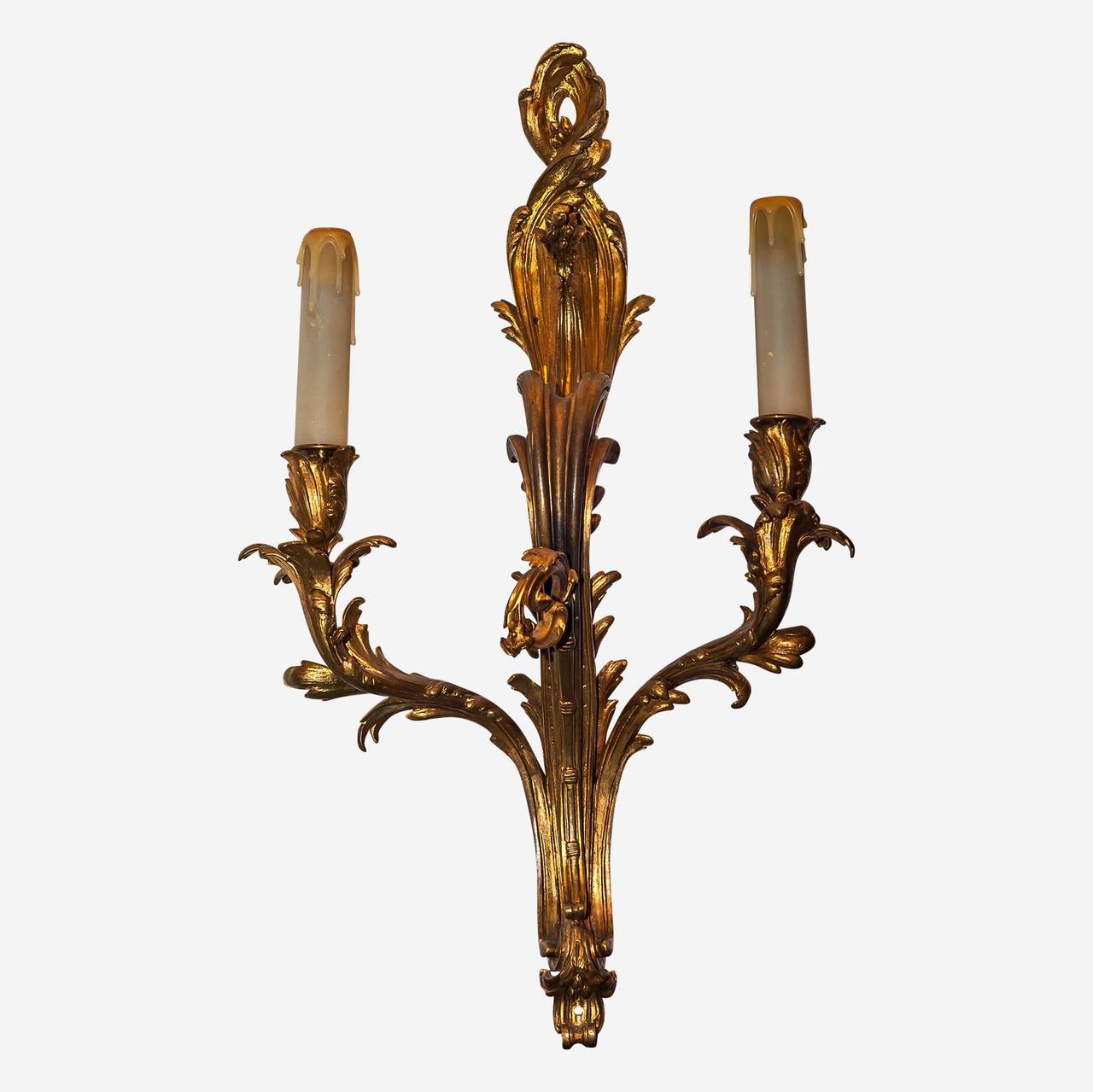 Pair of Louis XV Style Gilt Bronze Two-Arm Wall Light Sconces 1