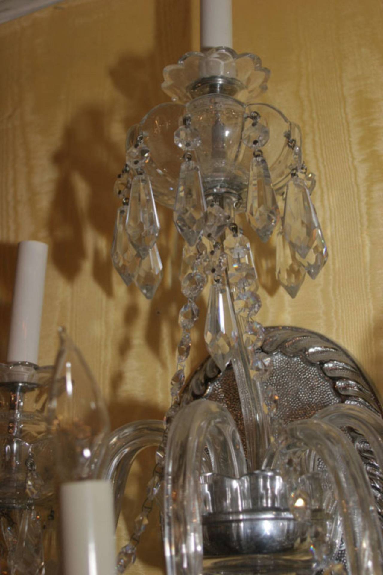 Unknown Pair of Cut Glass English Style Two-Tier Six-Arm Wall Light Sconces For Sale