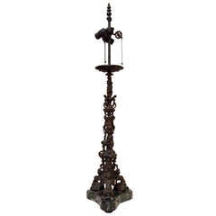 A Renaissance revival bronze and marble lamp attributed to Caldwell.