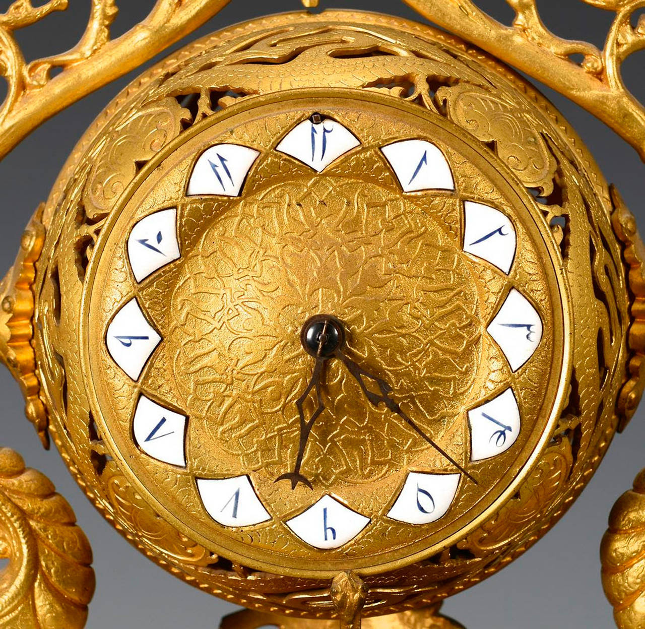 Gilt Bronze French Mantel Clock with Chinese Chippendale Feet In Excellent Condition In New York, NY