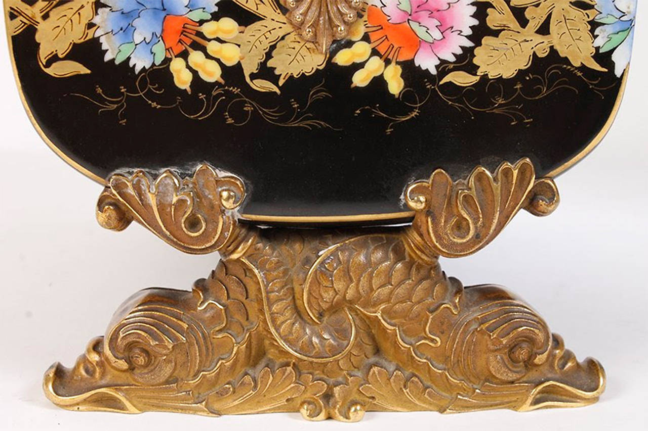 19th Century Faux Cloisonné Bronze-Mounted Painted Floral Porcelain Box with Key