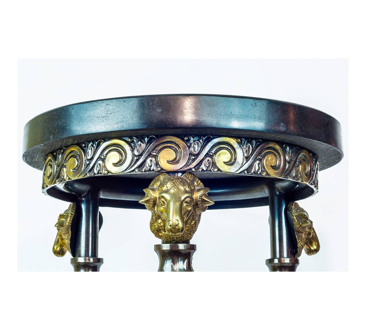 French Pair of Bronze Neoclassical Round Marble-Top Pedestals