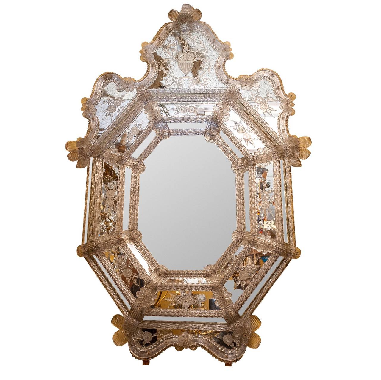 Very Fine Antique EtchedGlass Mirror in Medium Size at 1stdibs