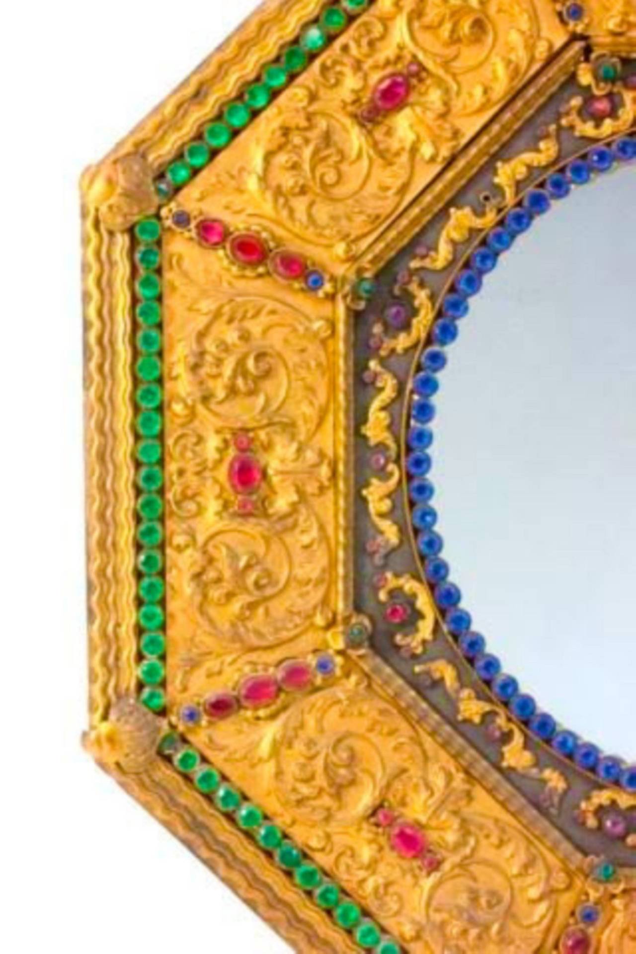 European Early Renaissance Revival Octagonal Jeweled Mirror
