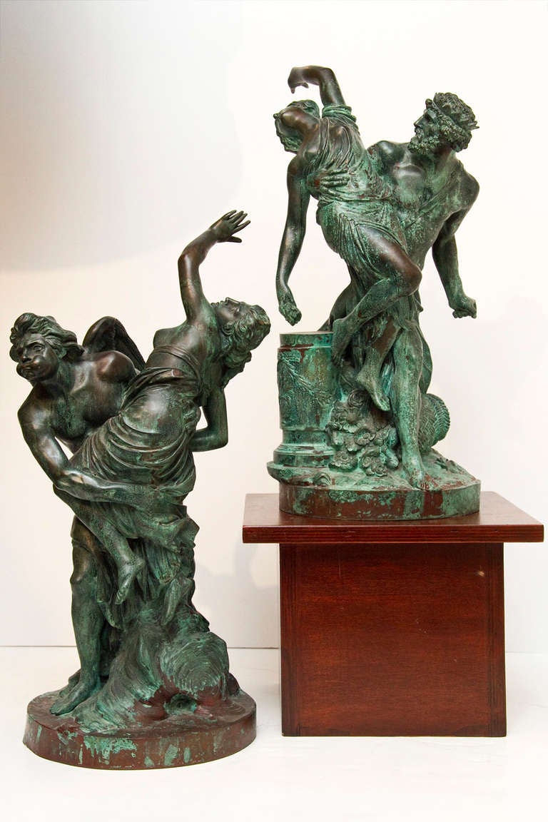 Pair of 19th Century Patinated Bronze Neoclassical Figural Groups In Good Condition In New York, NY