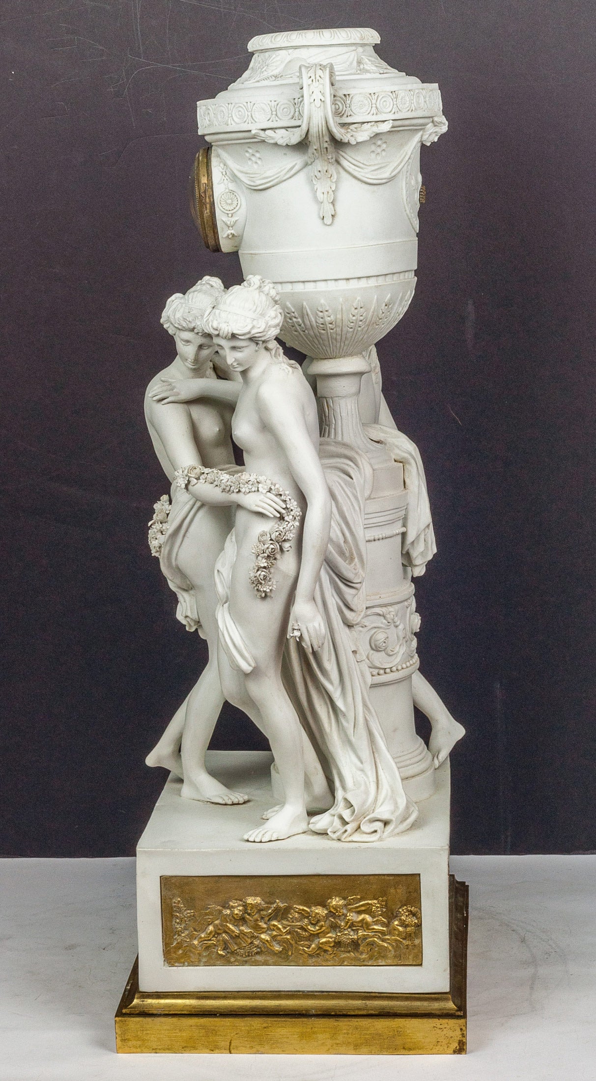 19th Century Neoclassical French Bisque Porcelain Figural Mantel Clock with Nude Figures