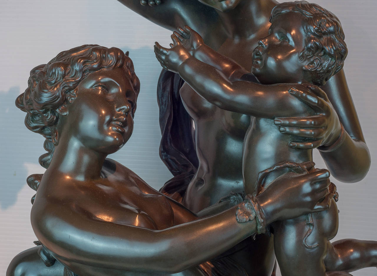 19th Century Large Patinated and Gilt Bronze Figural Group of Maidens with a Cherub