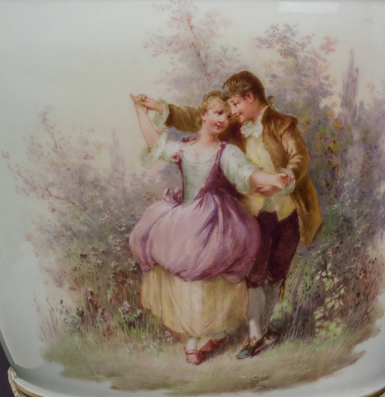 Pair of KPM Porcelain Covered Urns with Painted Love Scenes 1