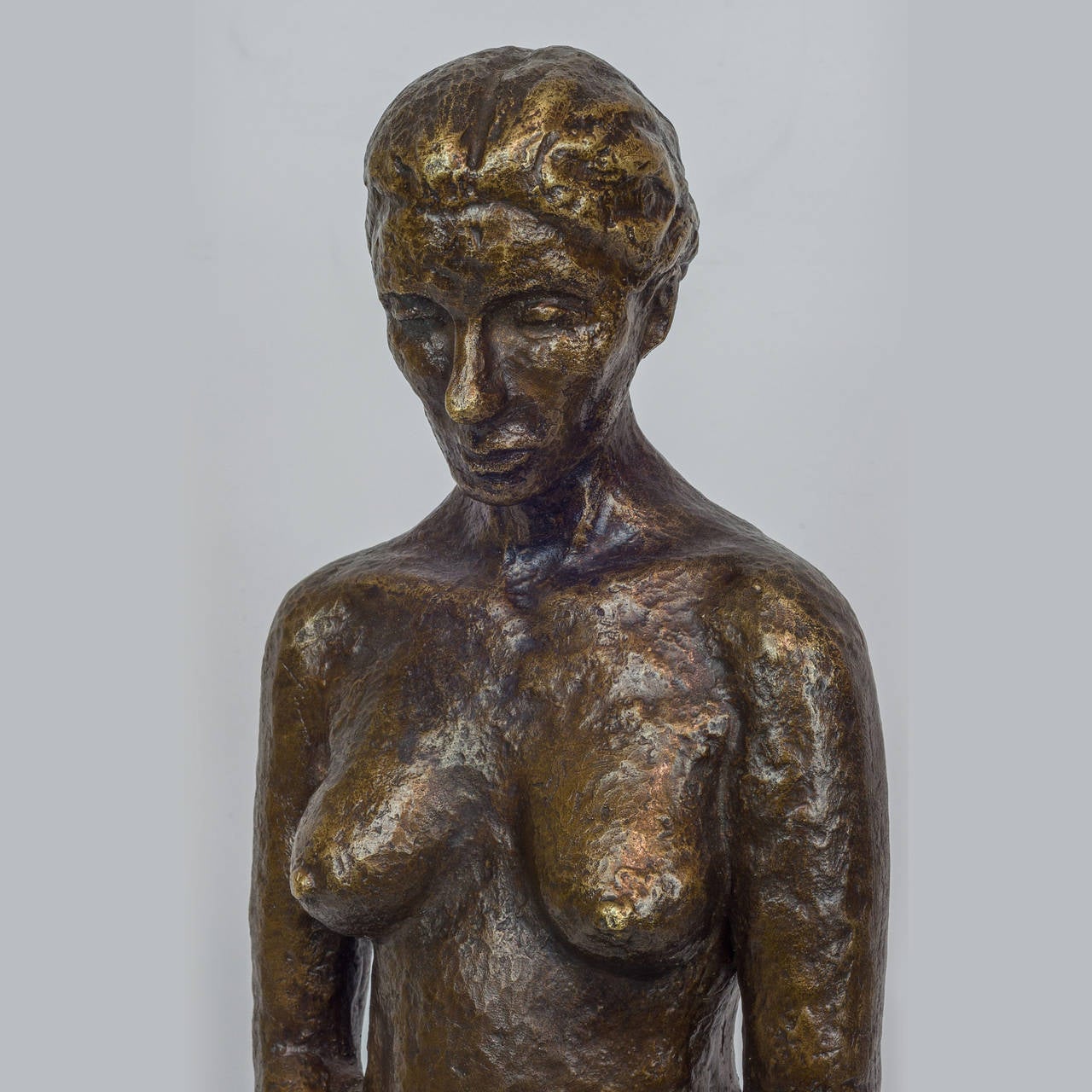 Patinated Bronze Figure of a Standing Nude Holding Flowers 2