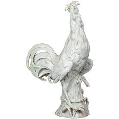 Large White Porcelain Continental Figure of a Rooster