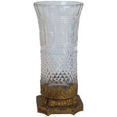 Tall Cylinder Form Crystal and Bronze Flower Vase Centerpiece