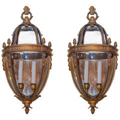 Unusual Pair of Lantern Form Bronze Wall Light Sconces 7