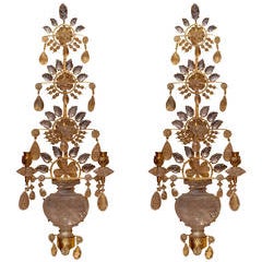 Pair of Rock Crystal and Gilt Metal Two-Arm Wall Light Sconces 5