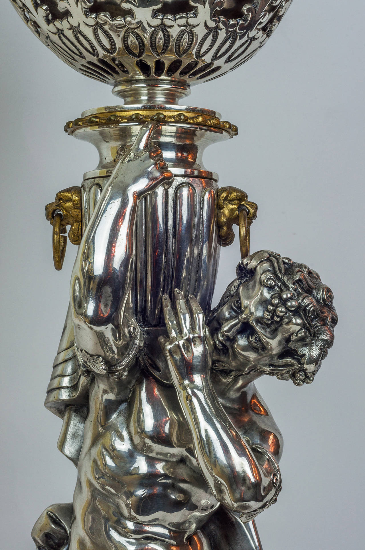 Fine Pair of Silvered and Gilt Bronze Figural Lamps