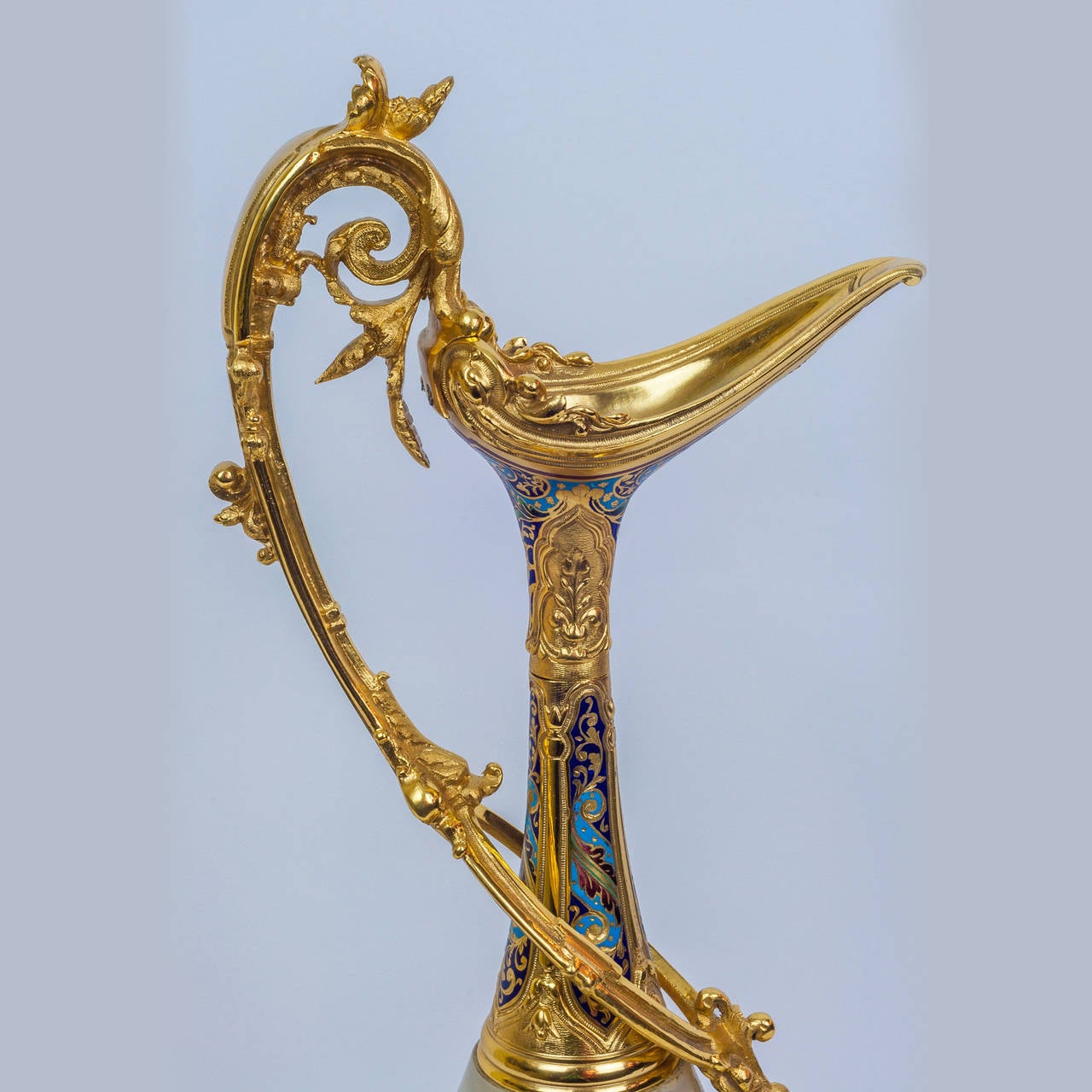 19th Century Gilt Bronze and Onyx and Champleve Enamel Pitcher and Basin