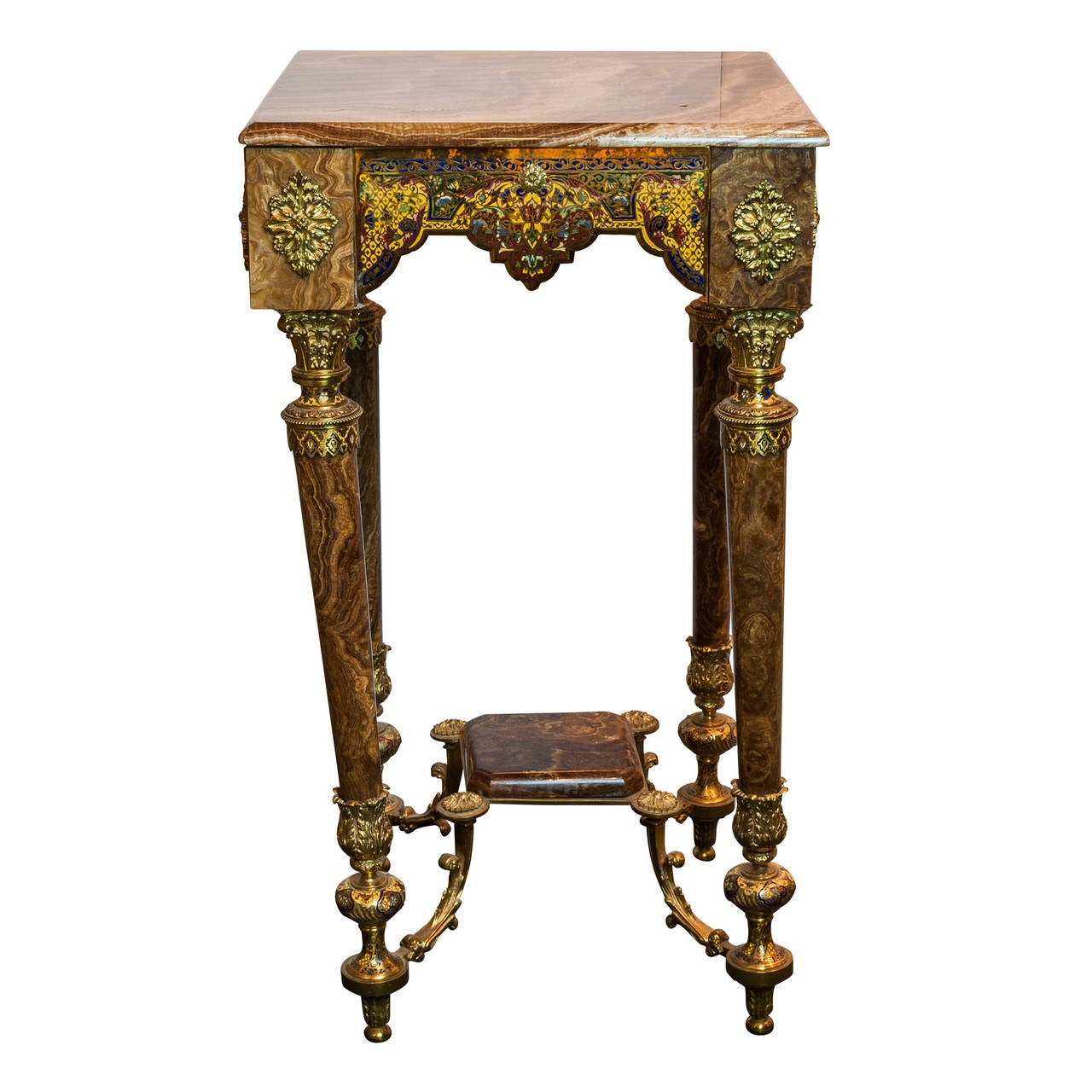 Fine Gilt Bronze, Onyx and Champleve Enamel Side Table 2