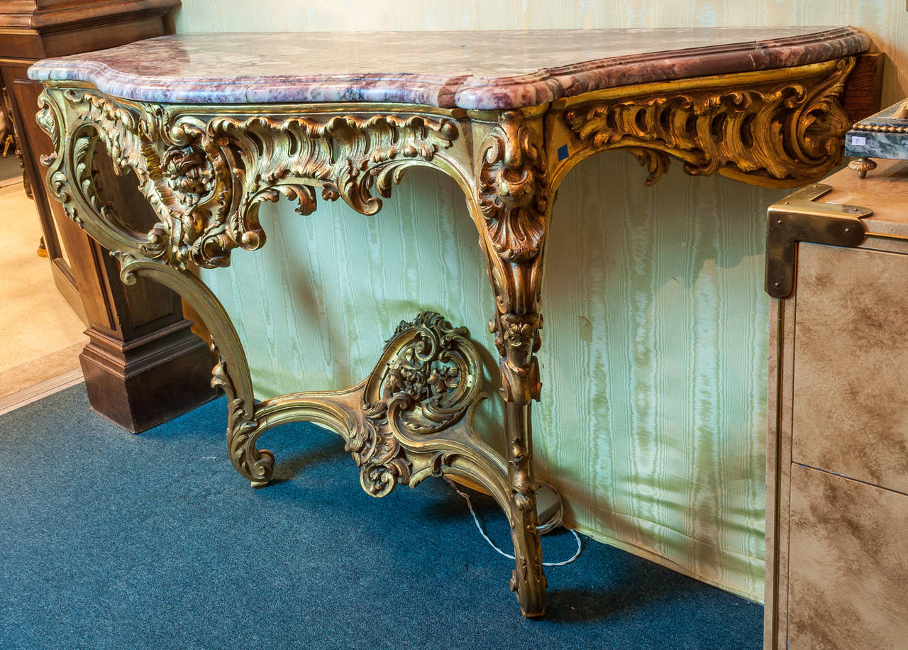 19th Century French Louis XV Style Giltwood and Marble-Top Console Table