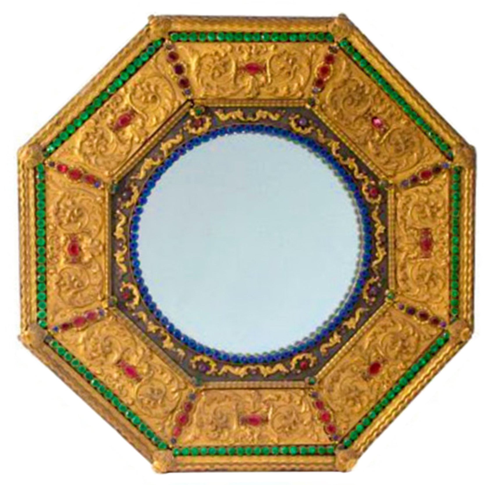 Early Renaissance Revival Octagonal Jeweled Mirror