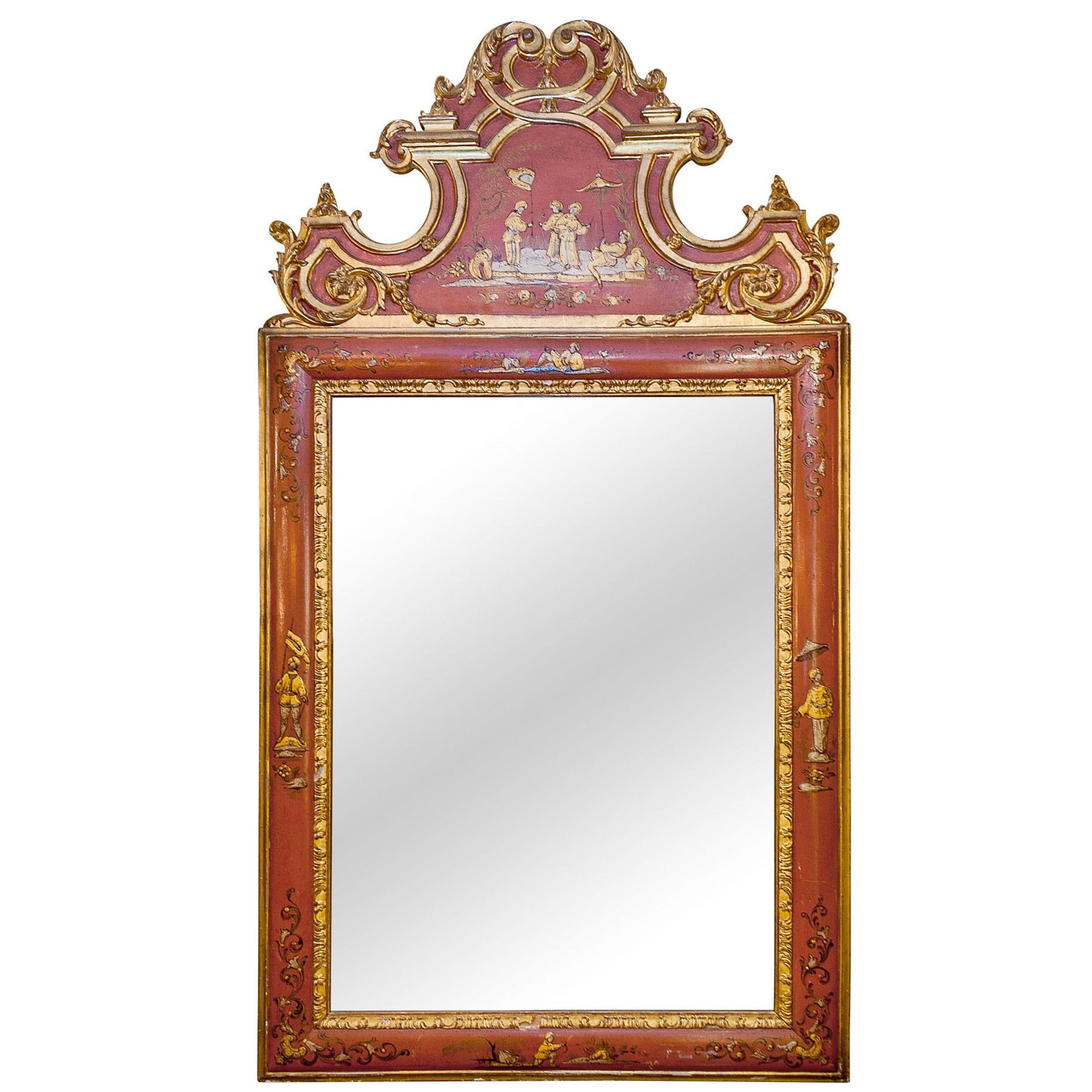 Beautiful Vermilion Red Chinoiserie Mirror