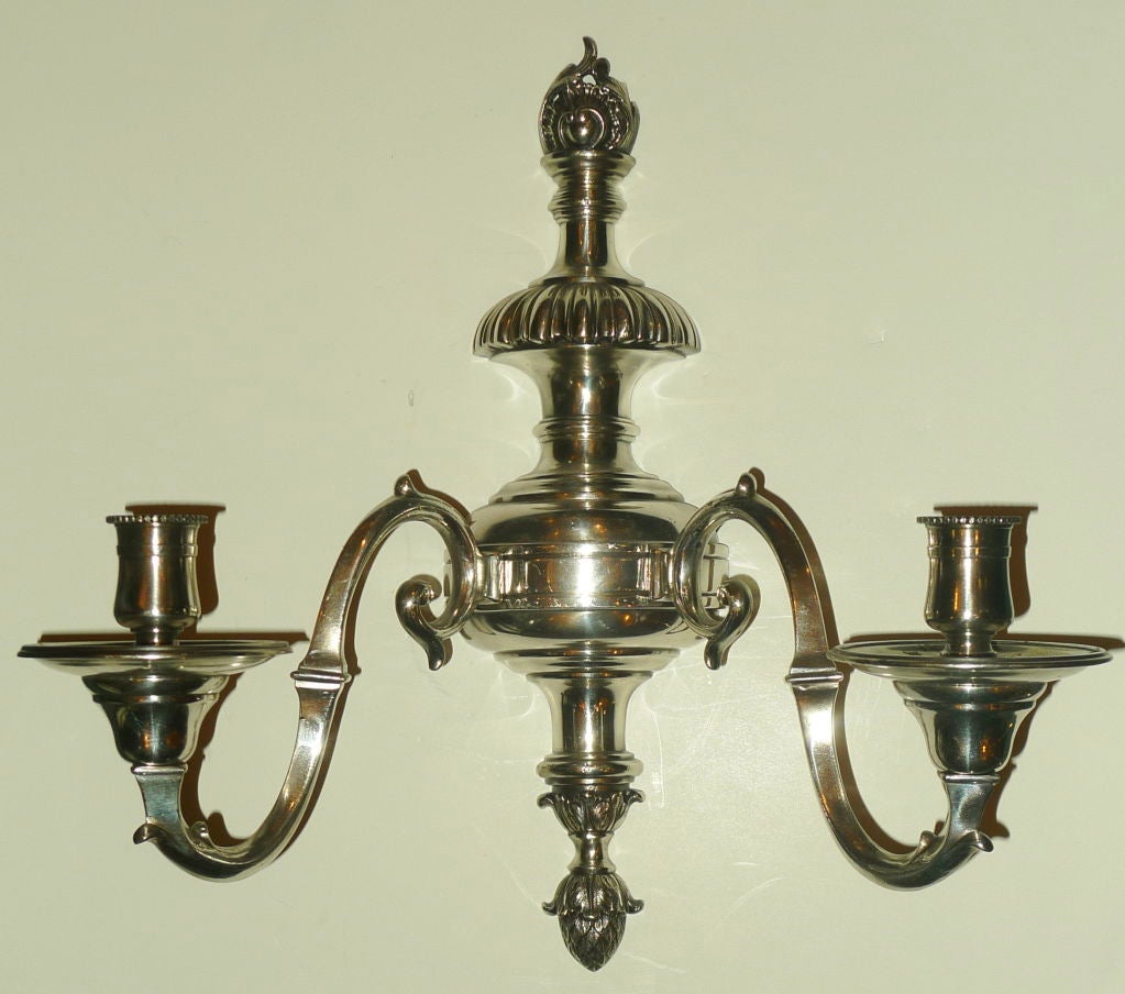 20th Century Set of Four Regency Style Silvered Bronze Two-Arm Sconces For Sale