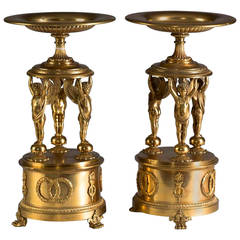 Pair of Empire Style Gilt Bronze Figural Tazza