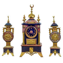 Three-Piece Marble and Bronze Clock Garniture Set Made for the Islamic Market 3