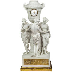 Neoclassical French Bisque Porcelain Figural Mantel Clock with Nude Figures 9