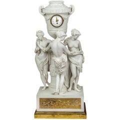 Neoclassical French Bisque Porcelain Figural Mantel Clock with Nude Figures