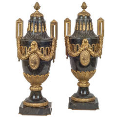 Pair of Louis XVI Style Marble and Bronze Covered Urns