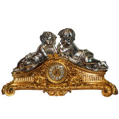 Magnificent Palace-Size Silvered and Gilt Bronze Figural Mantel Clock