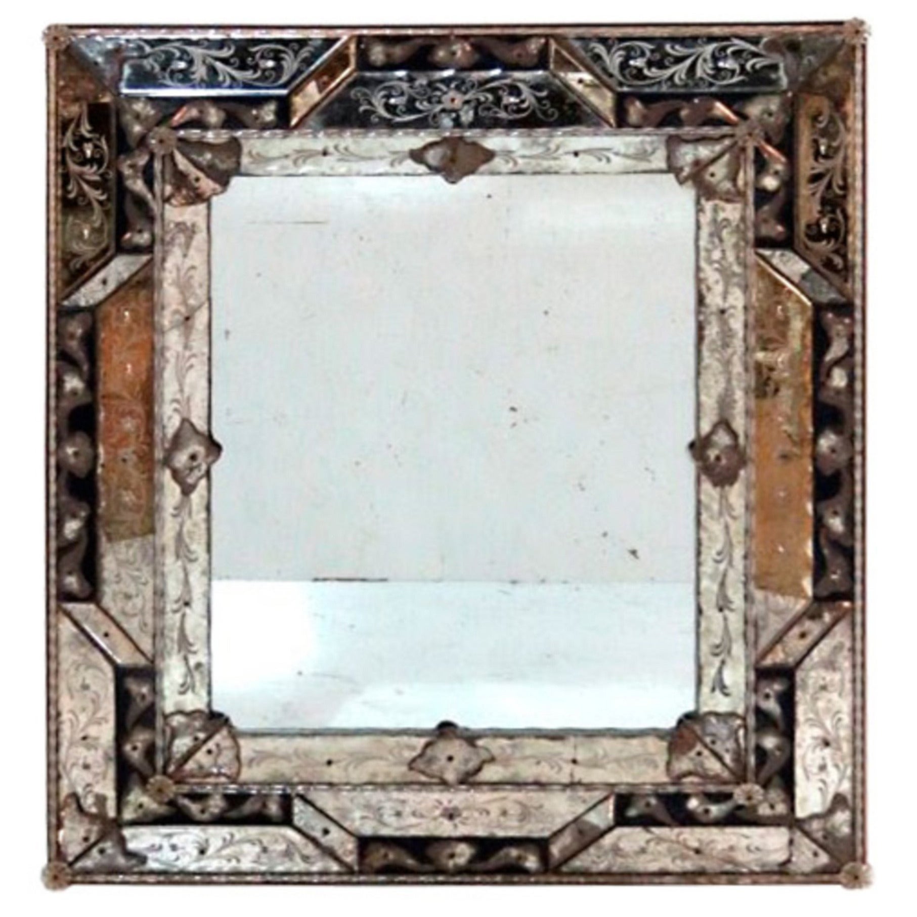 Etched Venetian Hanging Mirror with Blue Glass Border