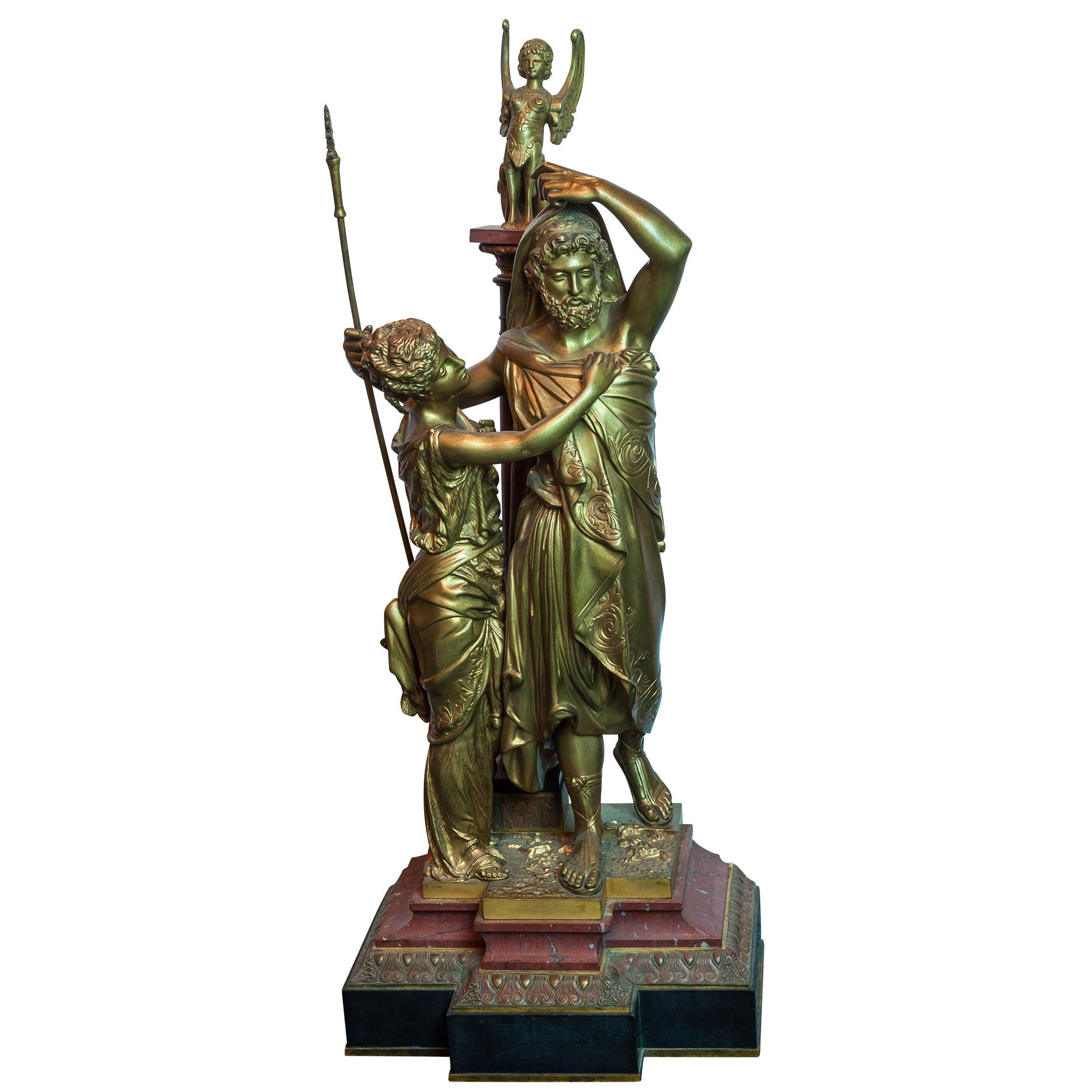 Neoclassical Bronze Group of Standing Man and Woman on Marble Base