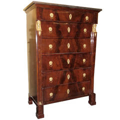 Tall French Empire Style Mahogany Chest of Drawers