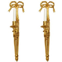 Pair of Louis XVI Style Dore Bronze Single-Light Sconces