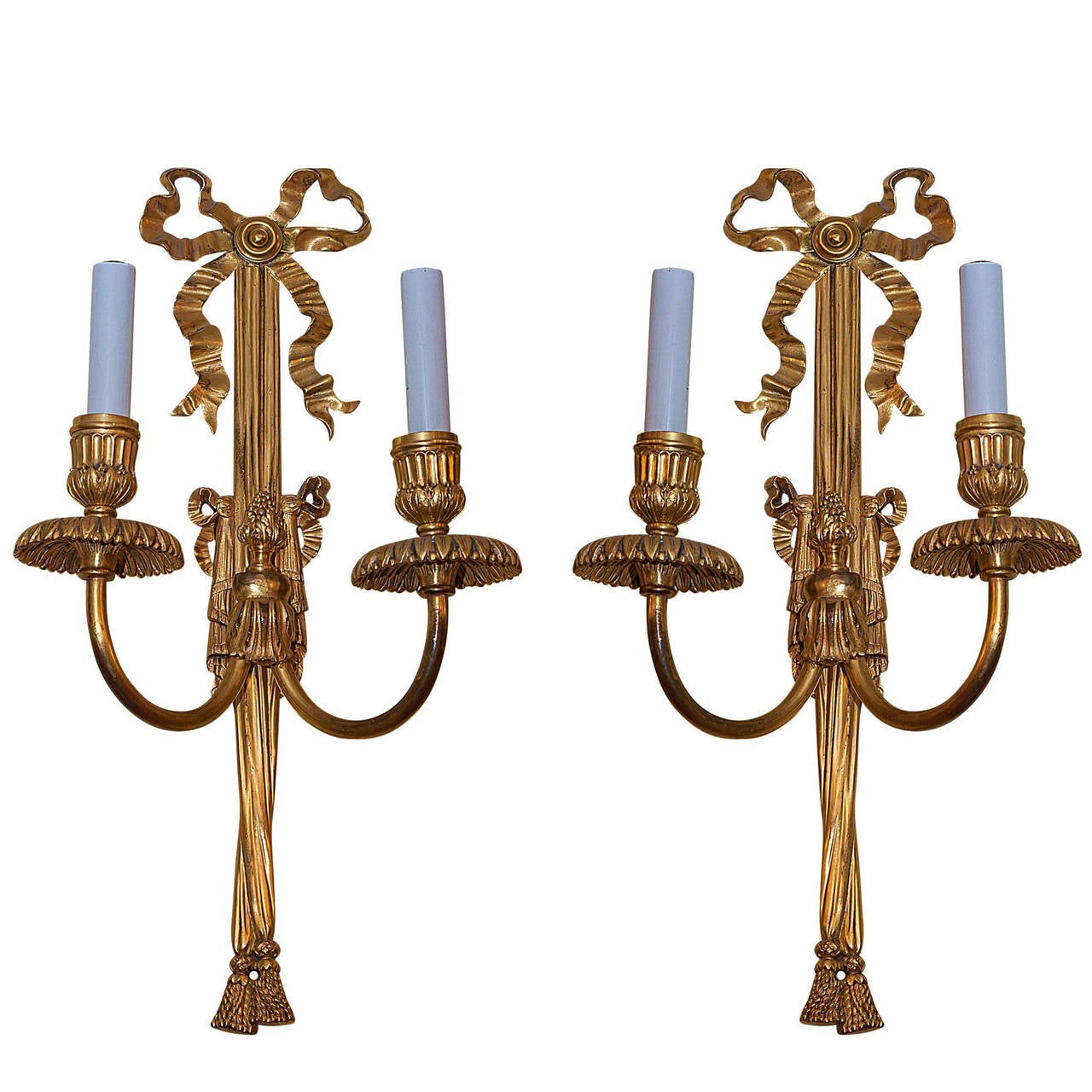 Pair of Gilt Bronze Two-Arm Wall Light Sconces Attributed to Caldwell and Co. For Sale at 1stdibs
