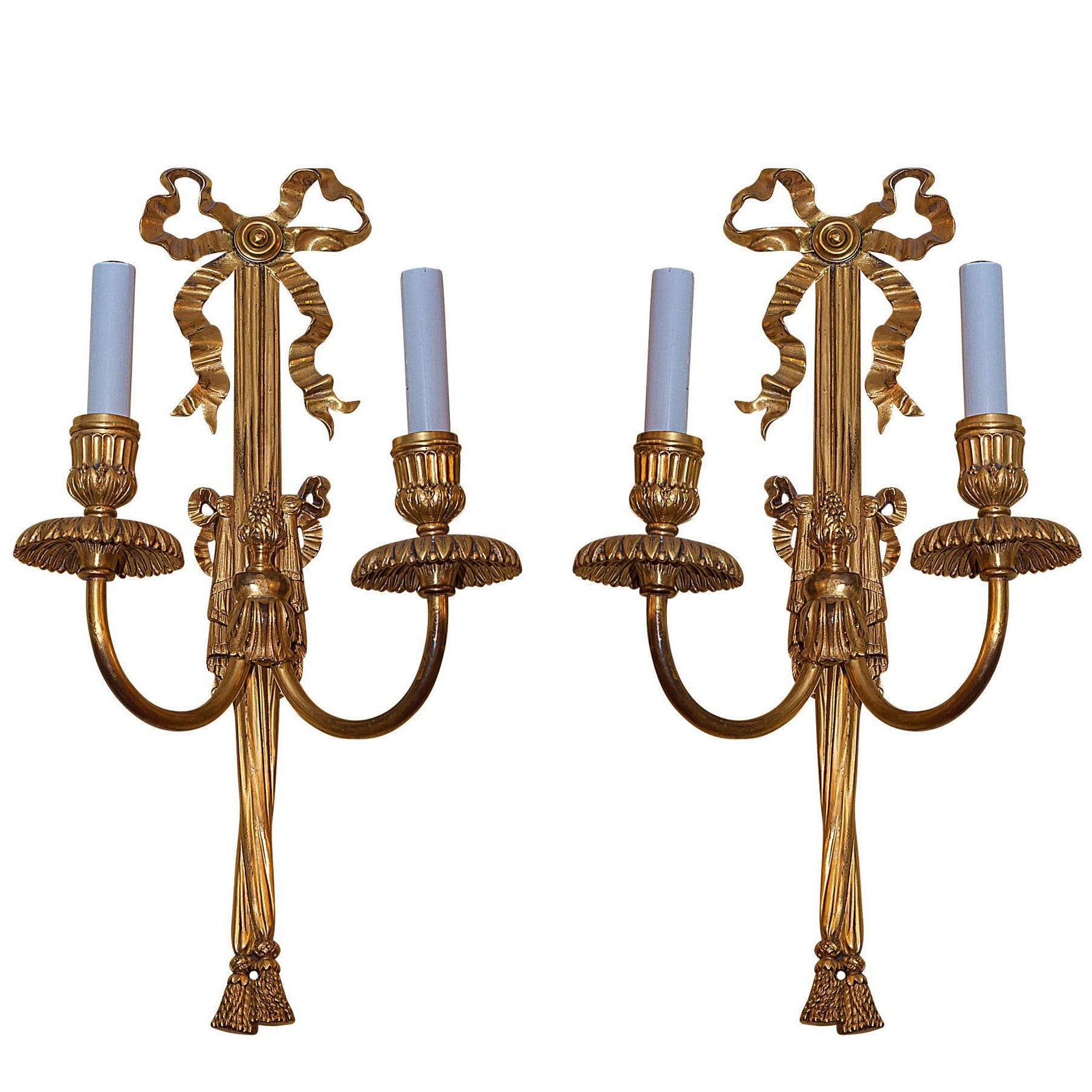 Pair of Gilt Bronze Two-Arm Wall Light Sconces Attributed to Caldwell & Co.
