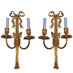 Vintage Pair of Gilt Bronze Two-Arm Wall Light Sconces Attributed to Caldwell & Co.