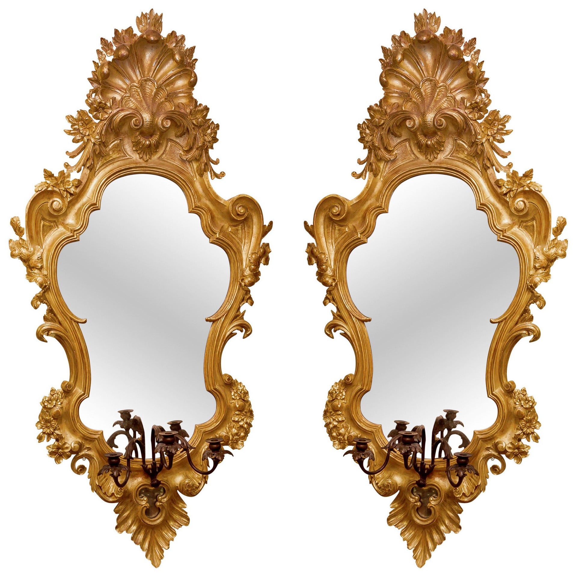 Large Pair of Giltwood and Gesso Vertical Mirrors