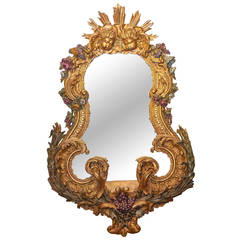 Gilt Gesso Floral Mirror with Sunburst on Top